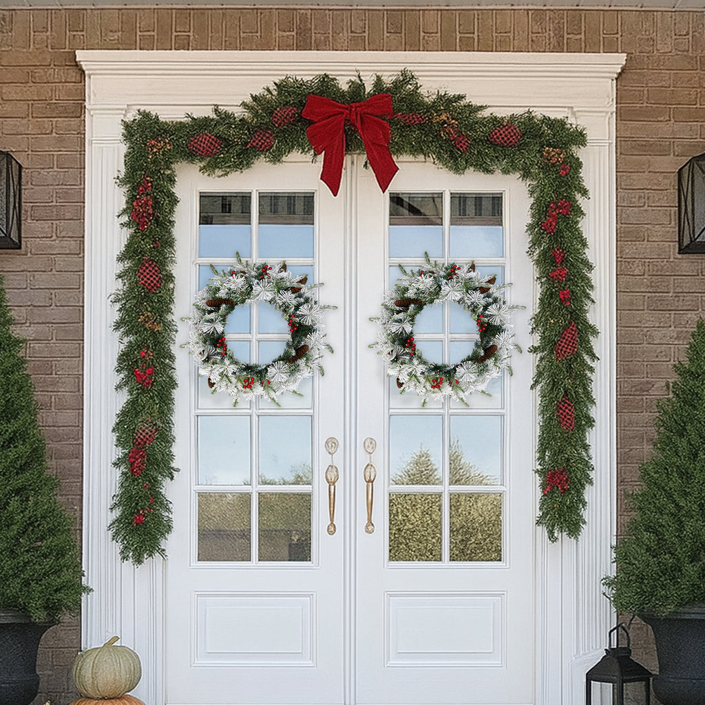 2 Pack 18in Pre-lit Snow Christmas Wreath