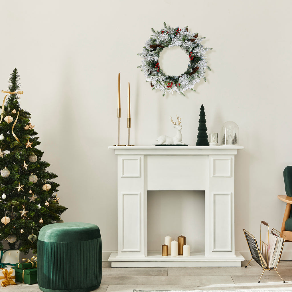 2 Pack 18in Pre-lit Snow Christmas Wreath