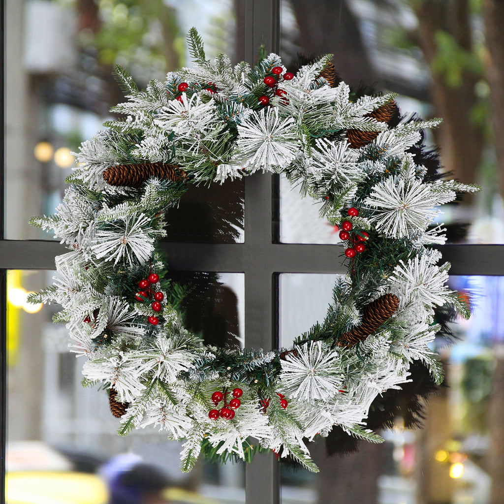 2 Pack 18in Pre-lit Snow Christmas Wreath