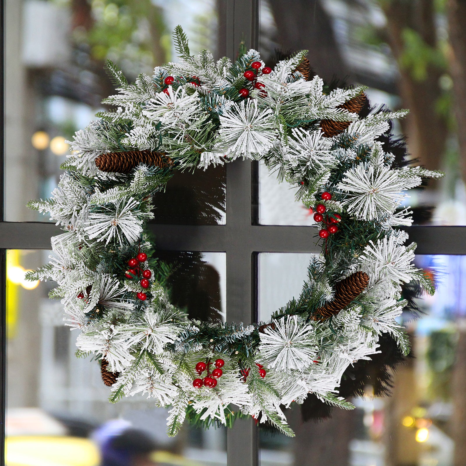 2 Pack 18in Pre-lit Snow Christmas Wreath