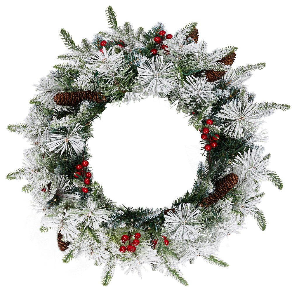 2 Pack 18in Pre-lit Snow Christmas Wreath