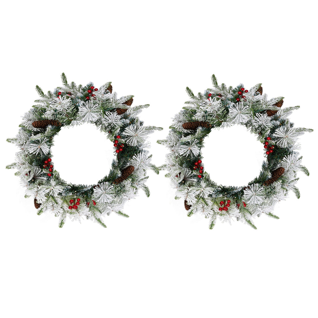 2 Pack 18in Pre-lit Snow Christmas Wreath