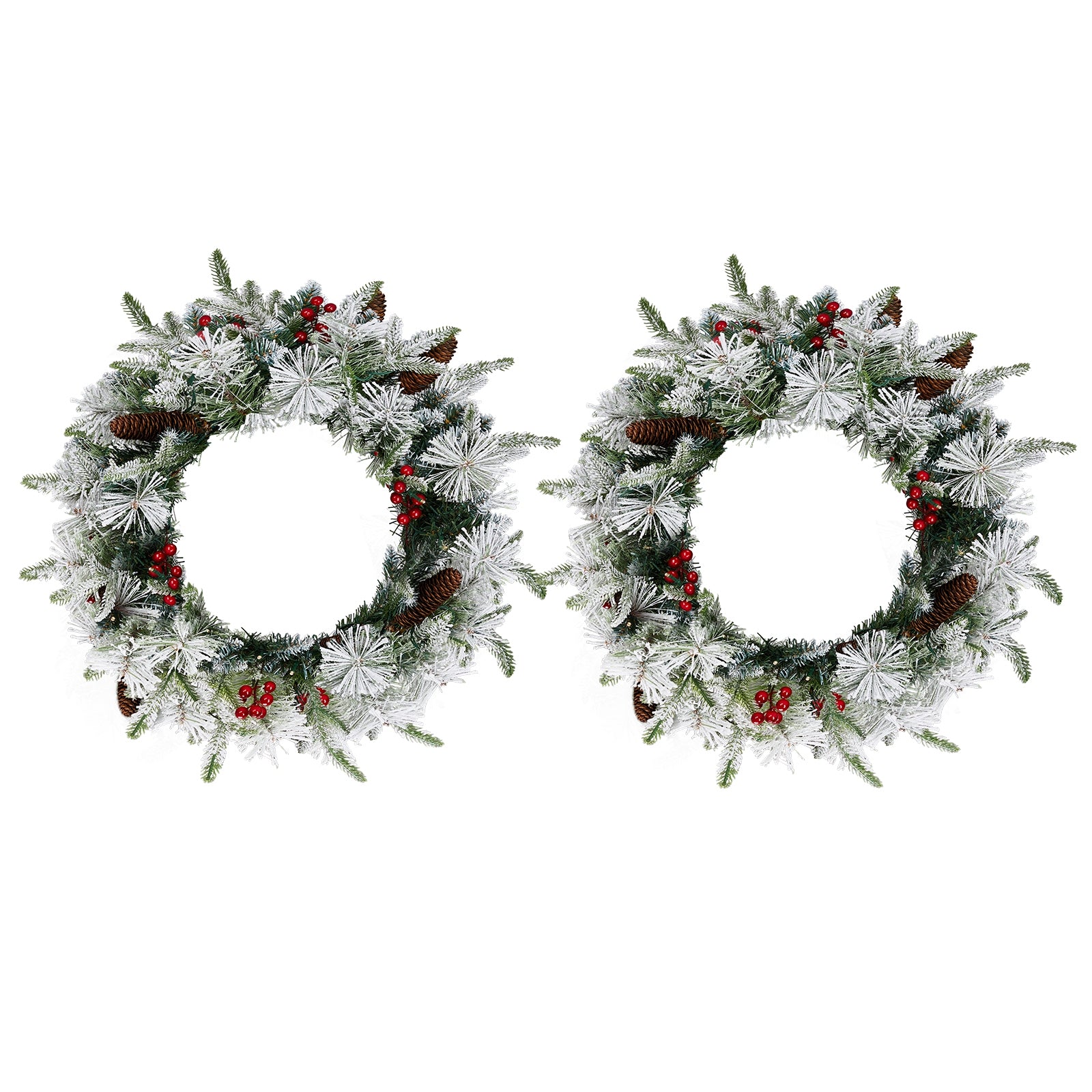 2 Pack 18in Pre-lit Snow Christmas Wreath