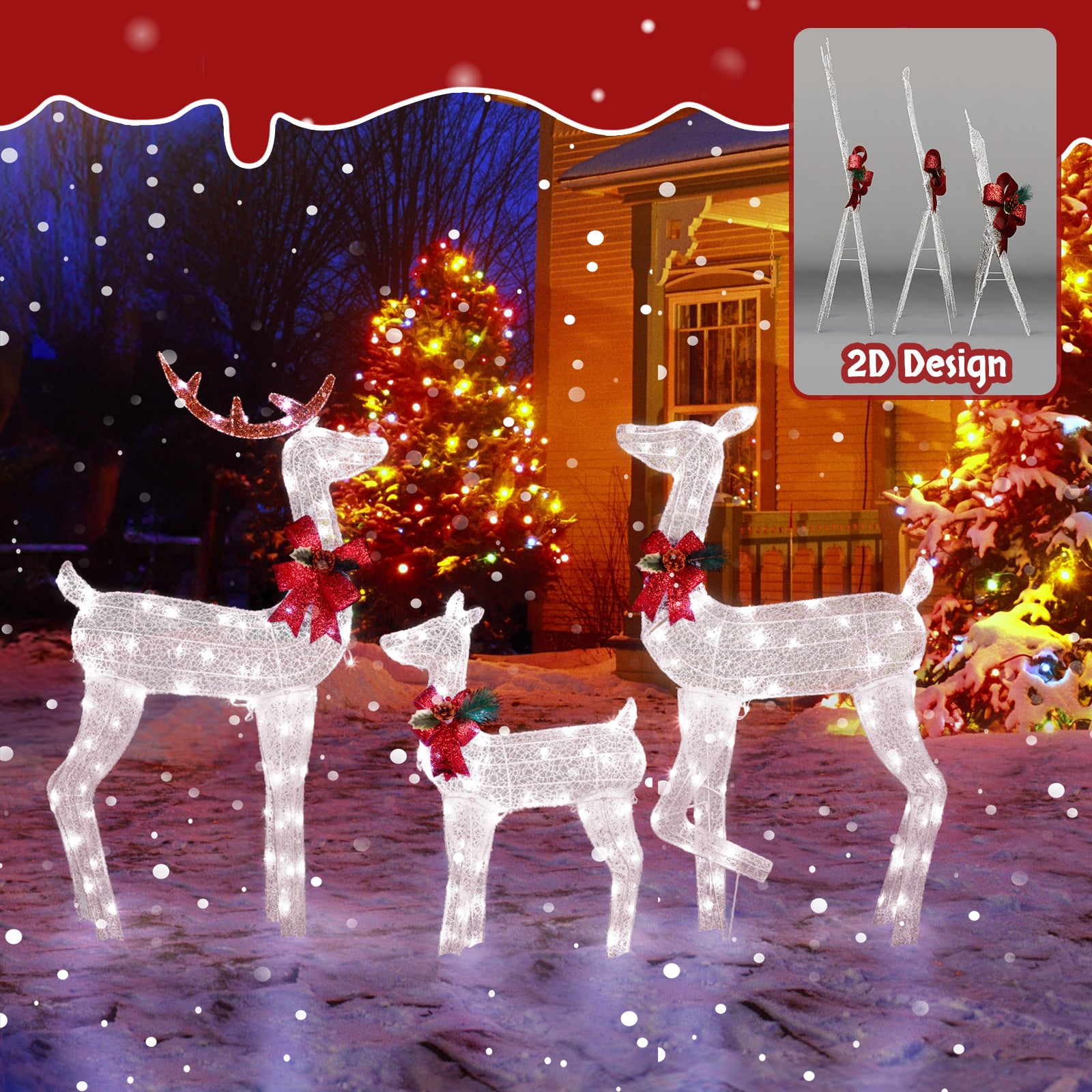 3-Piece Christmas Reindeer Set (White)