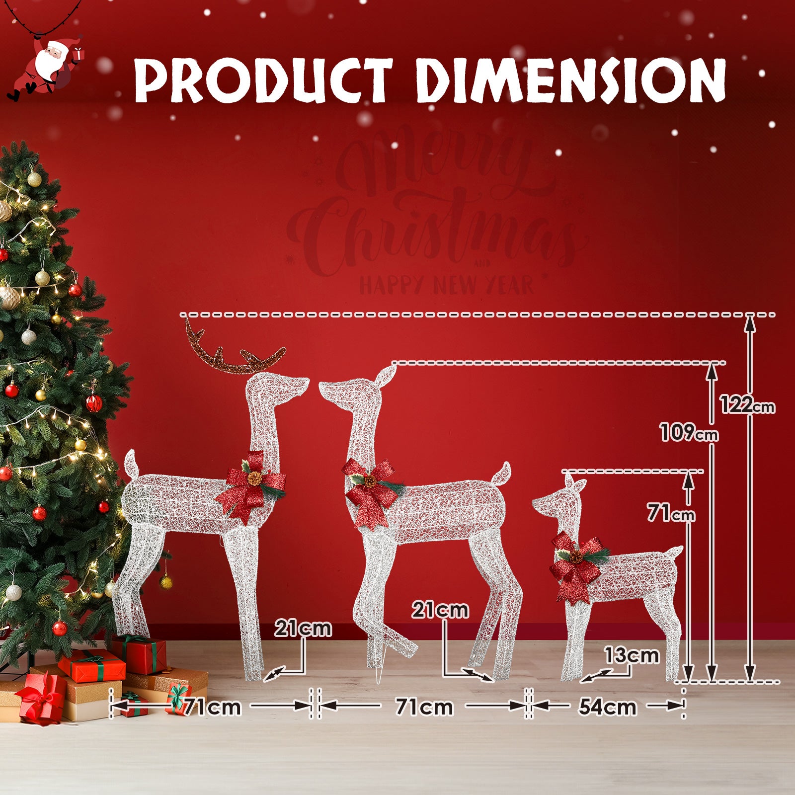 3-Piece Christmas Reindeer Set (White)