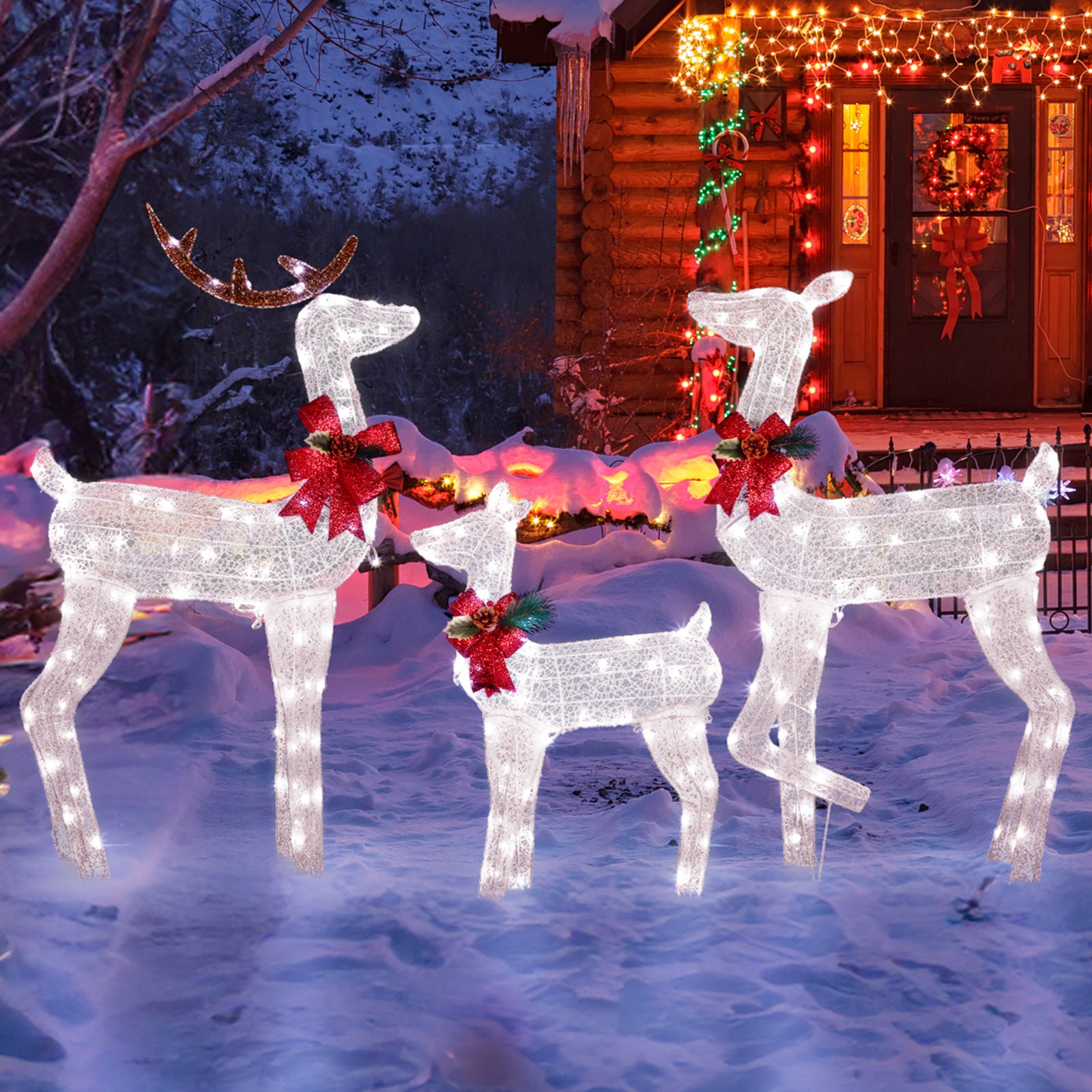 3-Piece Christmas Reindeer Set (White)