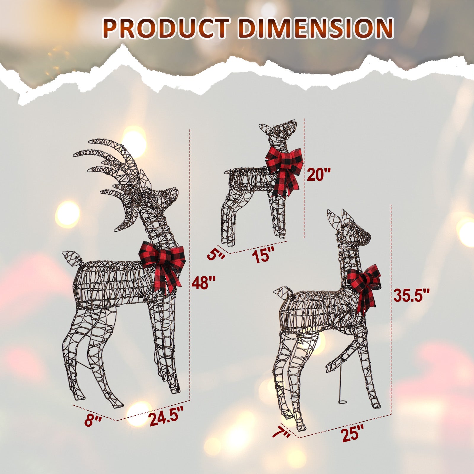 3-Piece Christmas Reindeer Set (Brown)